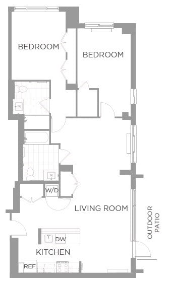 Floor plan for 2 beds, 2 baths, 1130 sqft